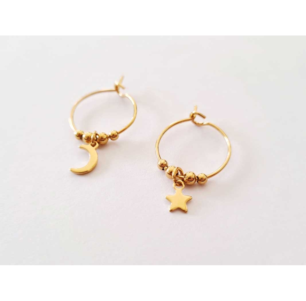 Mini Créoles Moon And Star or