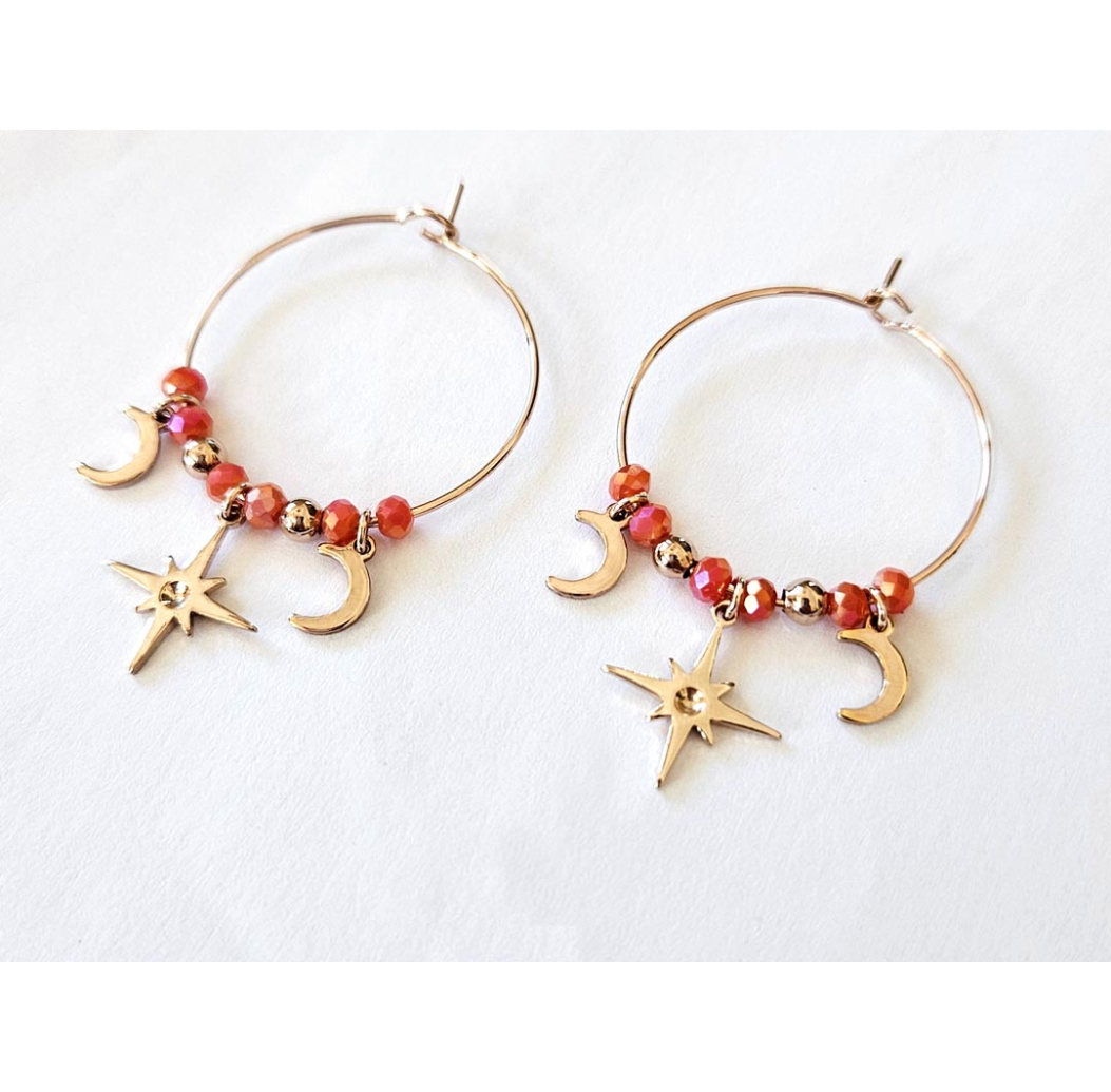 Boucles d'oreilles créoles Constellation or rose petites
